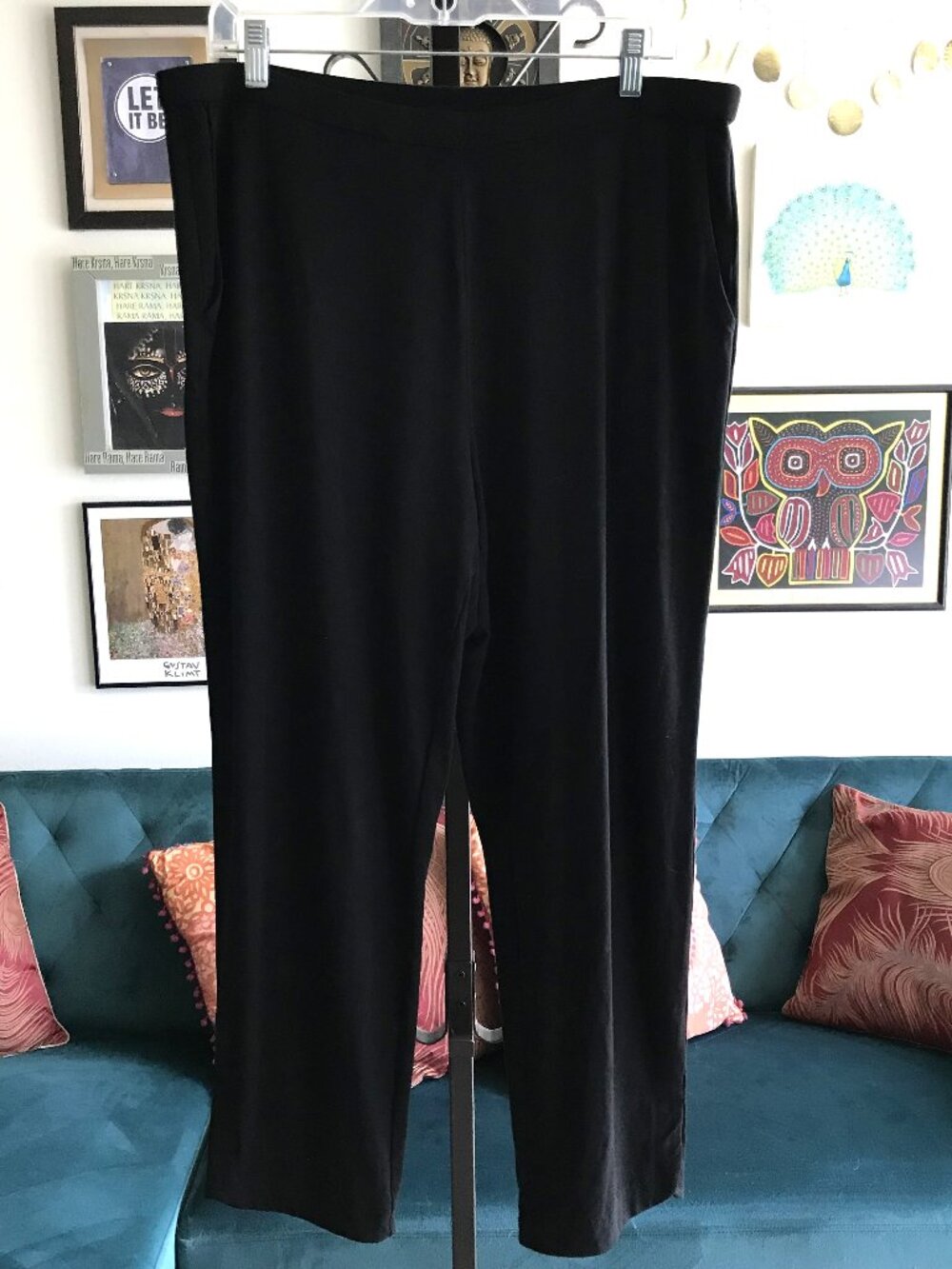 J JILL size L Wearever Collection Black Stretch Rayon Jersey Slim Leg Pants